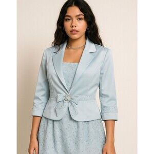 Vintage CW Designs Y2K Baby Blue 3 Pc Suit Jacket Blazer Top Skirt Sparkle Tulle